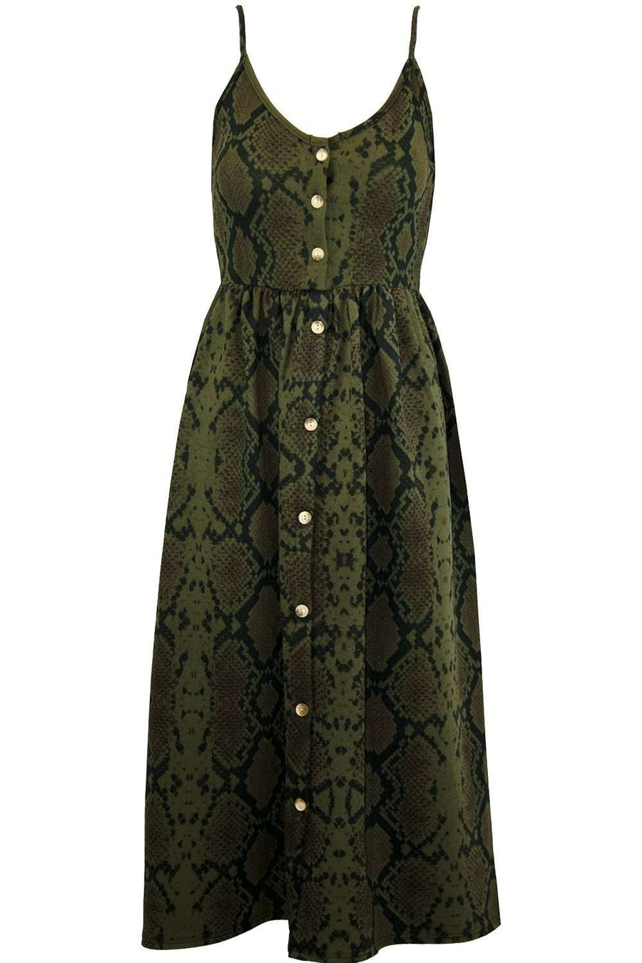 Frankie Button Embellished Snake Print Midi Skater Dress - bejealous-com