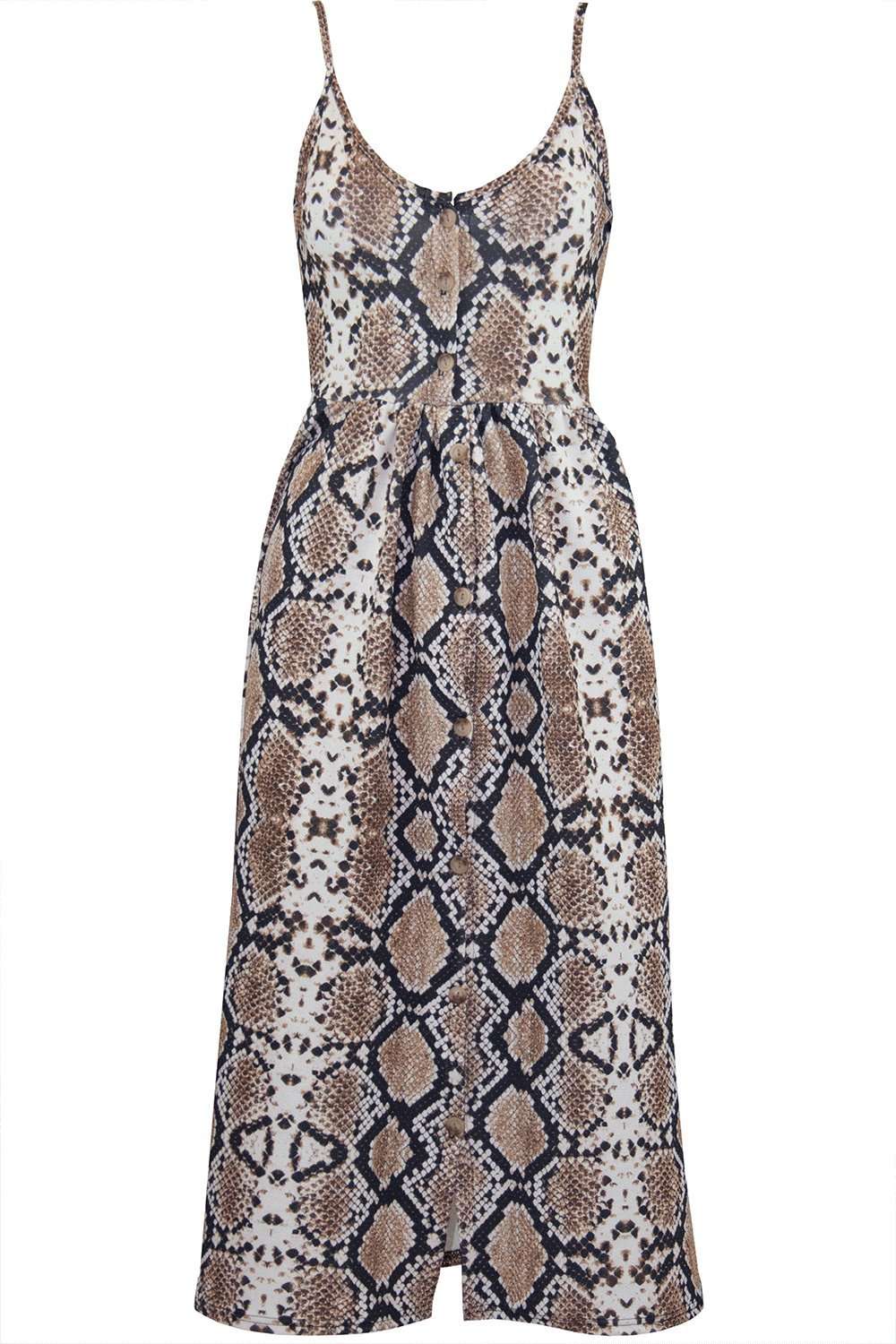Frankie Button Embellished Snake Print Midi Skater Dress - bejealous-com