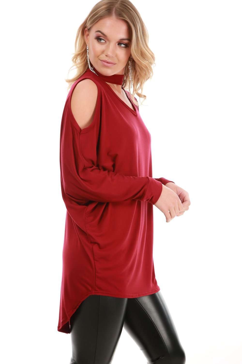 Fraya Cold Shoulder Choker Neck Baggy Top - bejealous-com