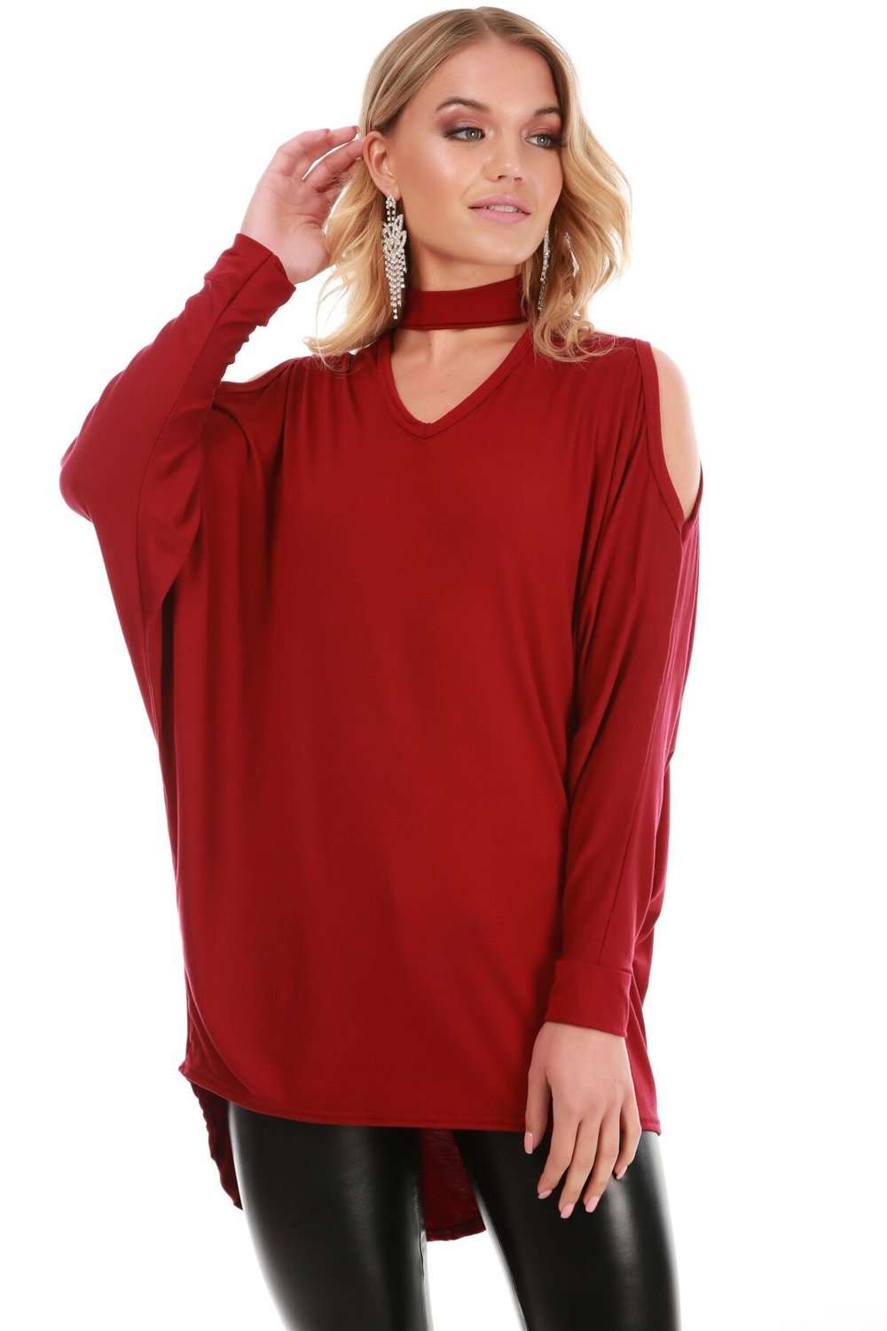 Fraya Cold Shoulder Choker Neck Baggy Top - bejealous-com