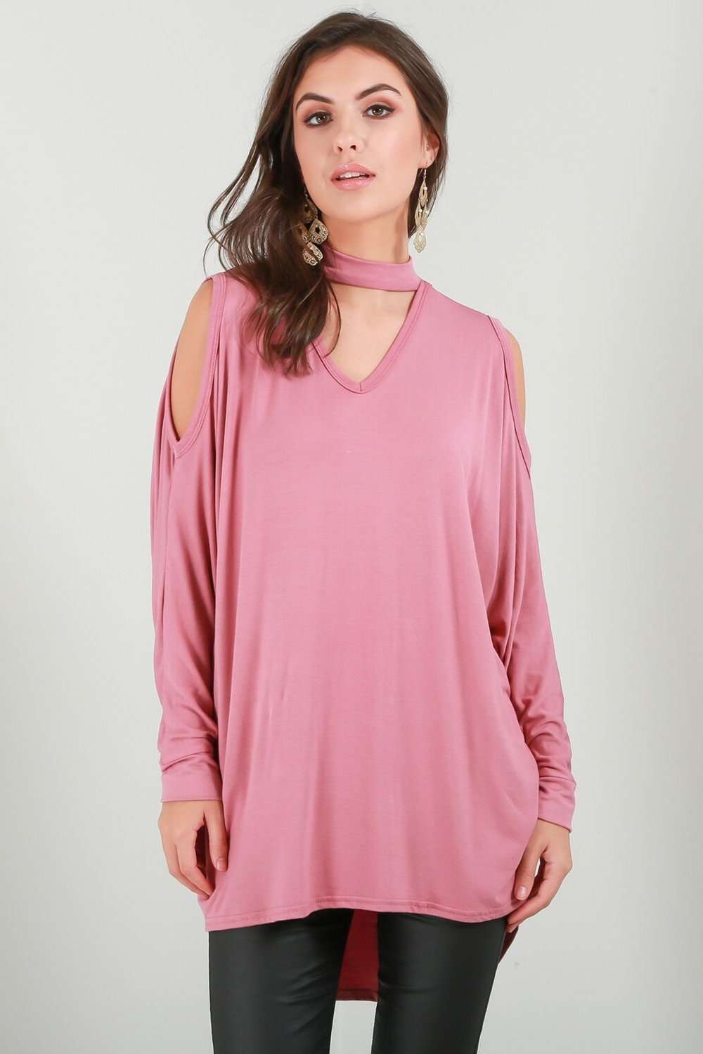 Fraya Cold Shoulder Choker Neck Top - bejealous-com