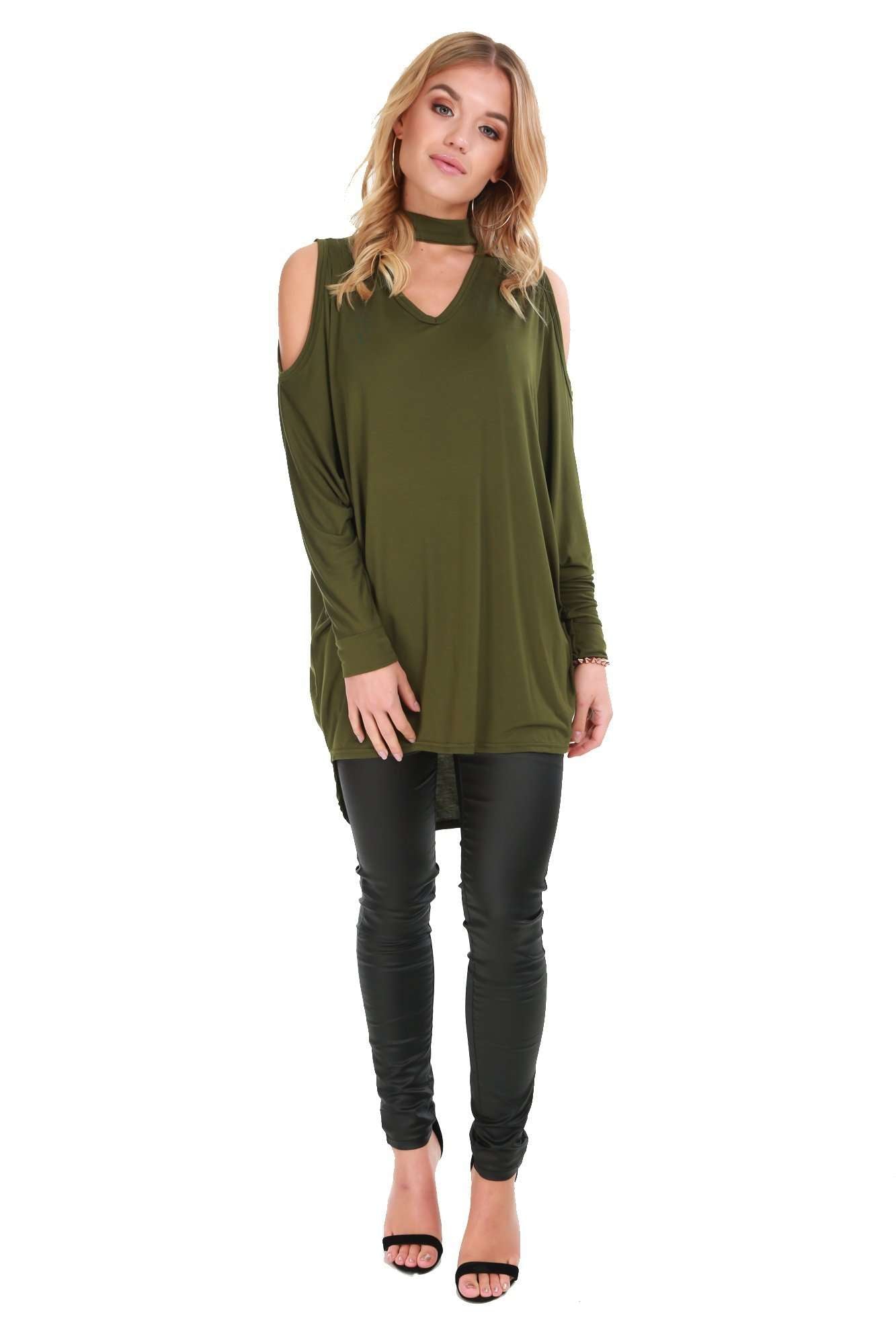 Fraya Cold Shoulder Choker Neck Top - bejealous-com