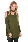 Fraya Cold Shoulder Choker Neck Top - bejealous-com