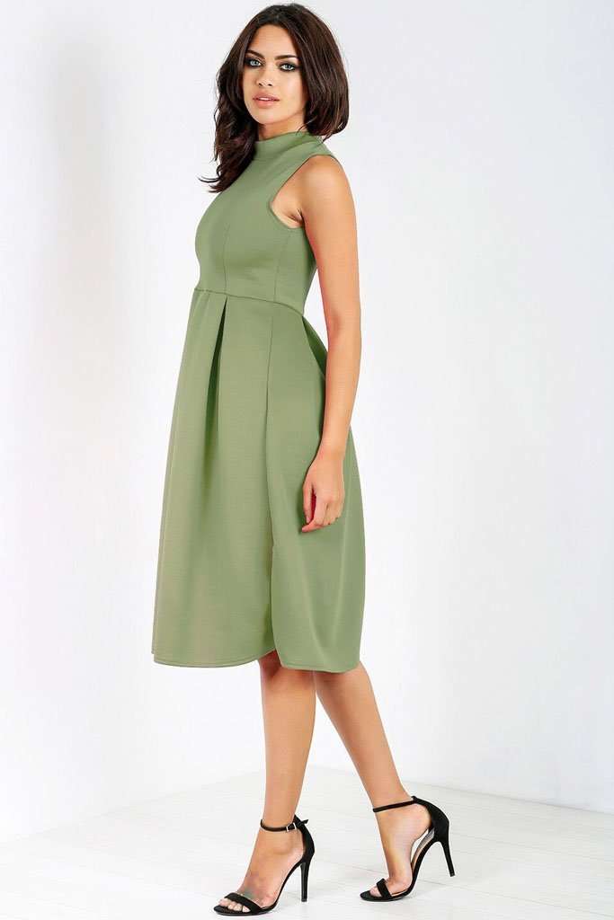 Fraya High Neck Flared Midi Skater Dress - bejealous-com