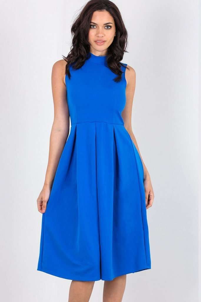 Fraya High Neck Flared Midi Skater Dress - bejealous-com