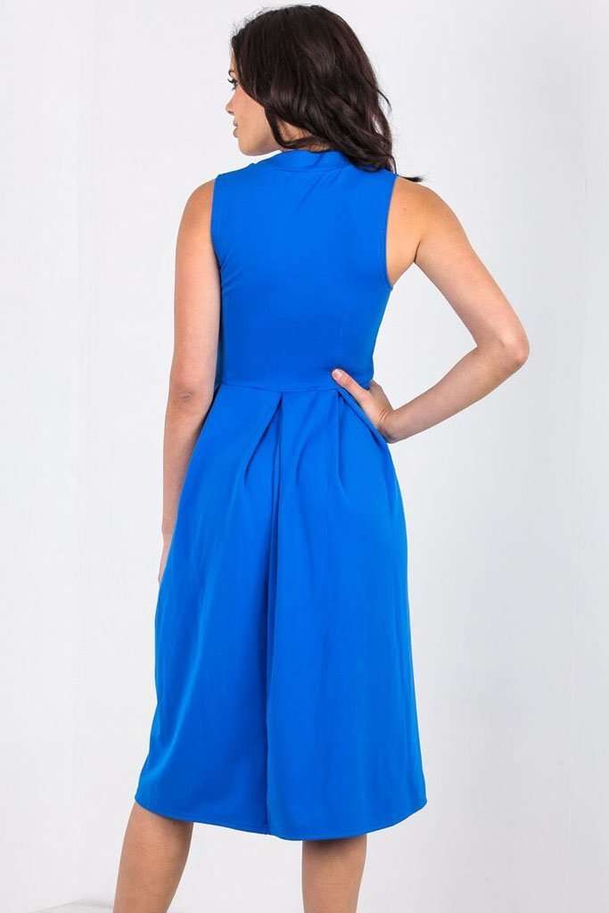 Fraya High Neck Flared Midi Skater Dress - bejealous-com