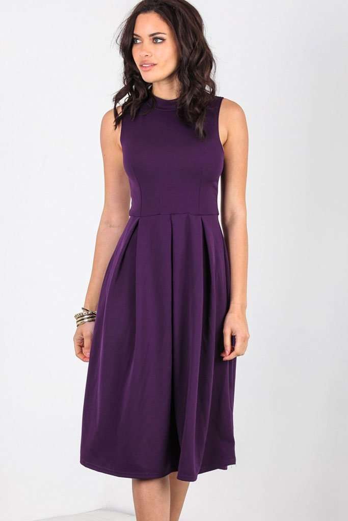 Fraya High Neck Flared Midi Skater Dress - bejealous-com
