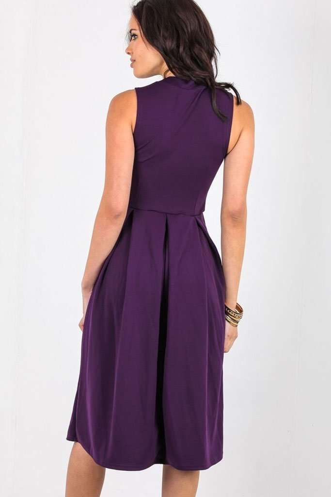 Fraya High Neck Flared Midi Skater Dress - bejealous-com
