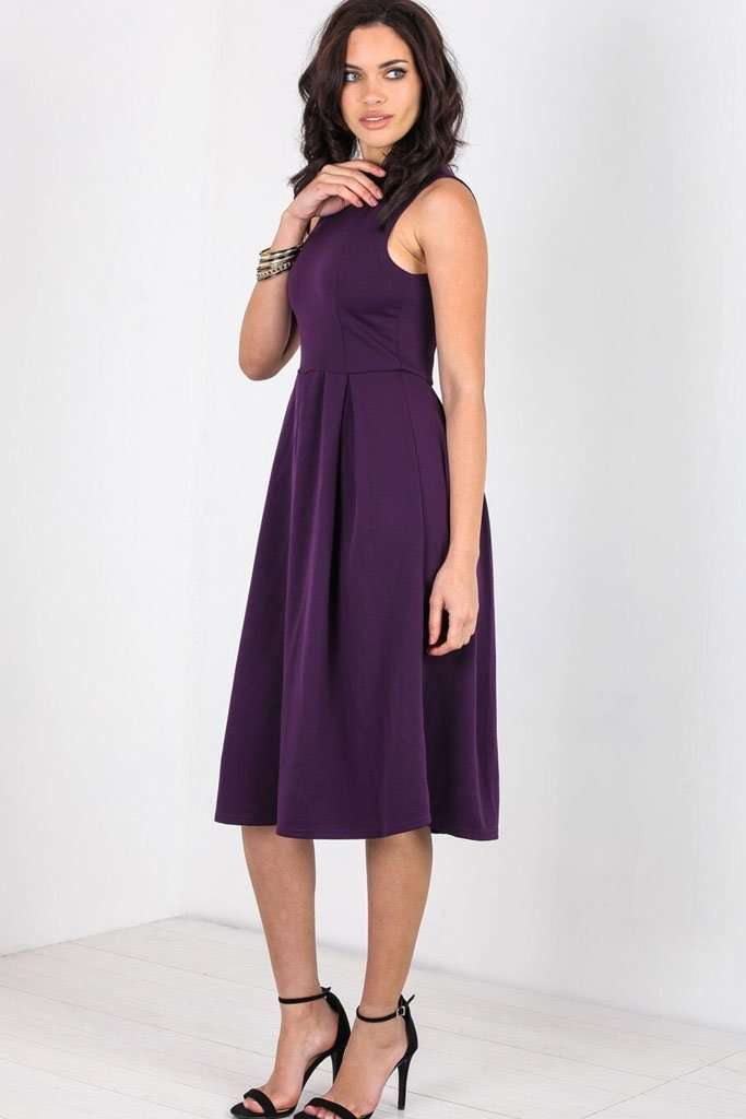 Fraya High Neck Flared Midi Skater Dress - bejealous-com
