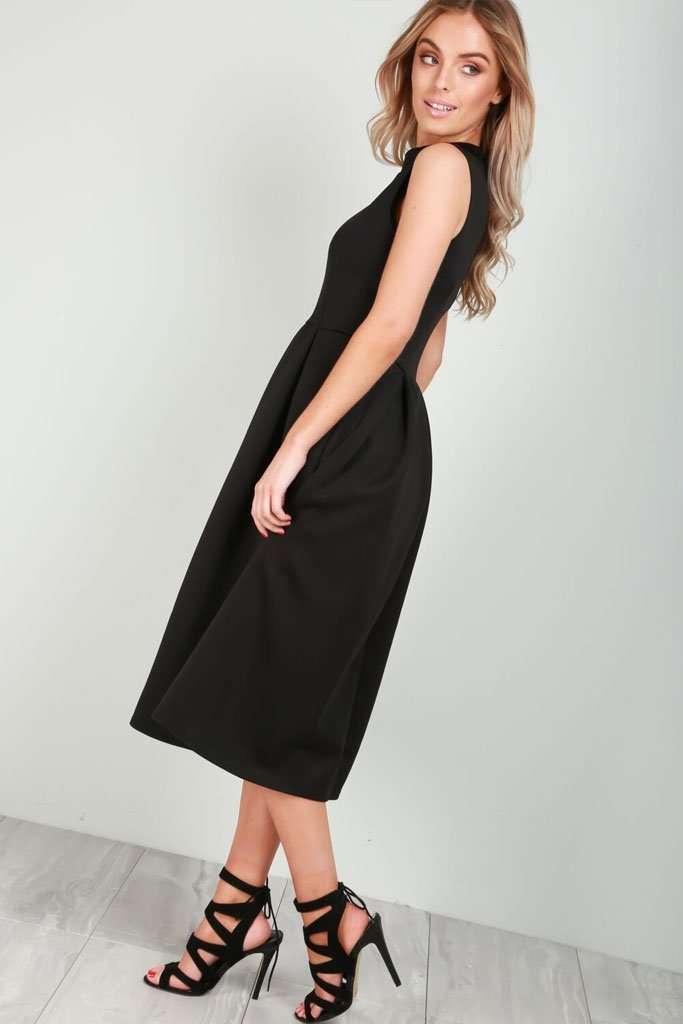 Fraya High Neck Flared Midi Skater Dress - bejealous-com