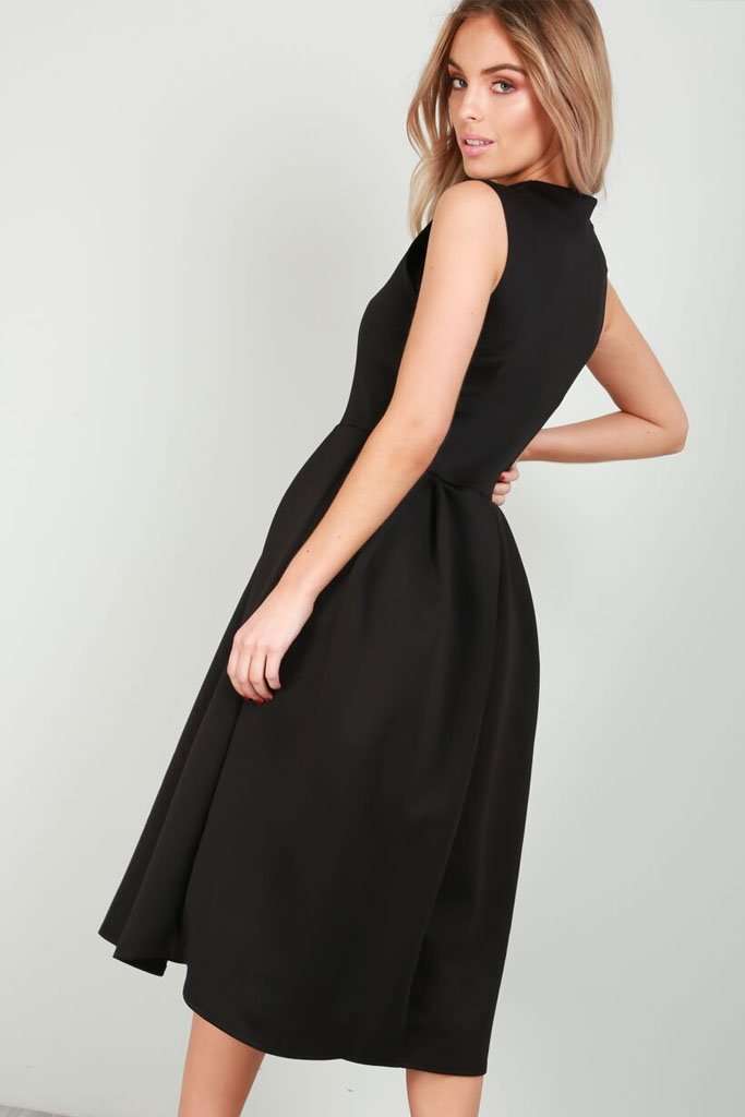 Fraya High Neck Flared Midi Skater Dress - bejealous-com
