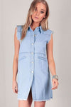 Frayed Hem Denim Mini Shirt Dress - bejealous-com