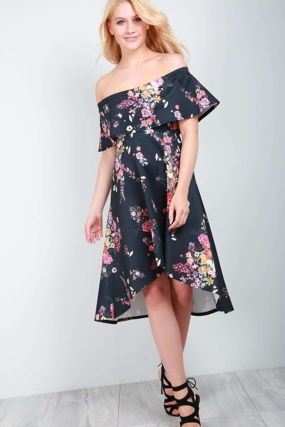 Freya Bardot Floral Dipped Hem Midi Dress - bejealous-com