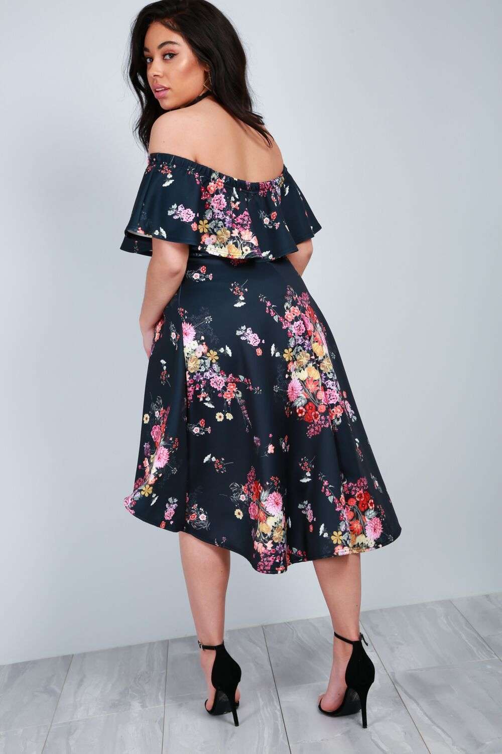 Freya Bardot Floral Dipped Hem Midi Dress - bejealous-com