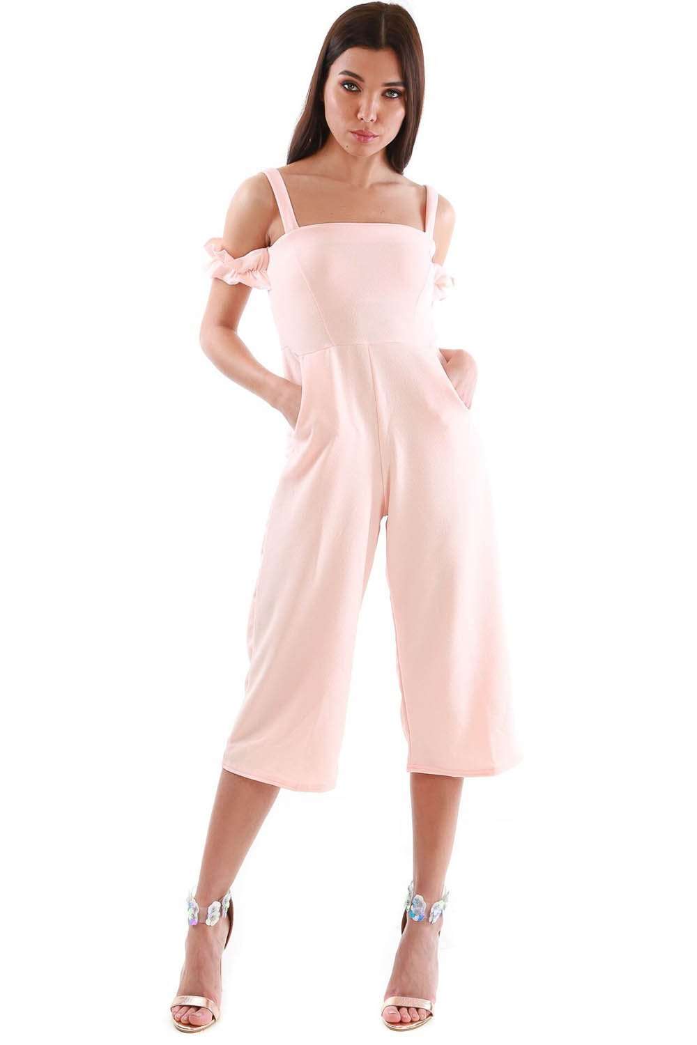 Freya Off Shoulder Culotte Leg Frilly Jumpsuit - bejealous-com