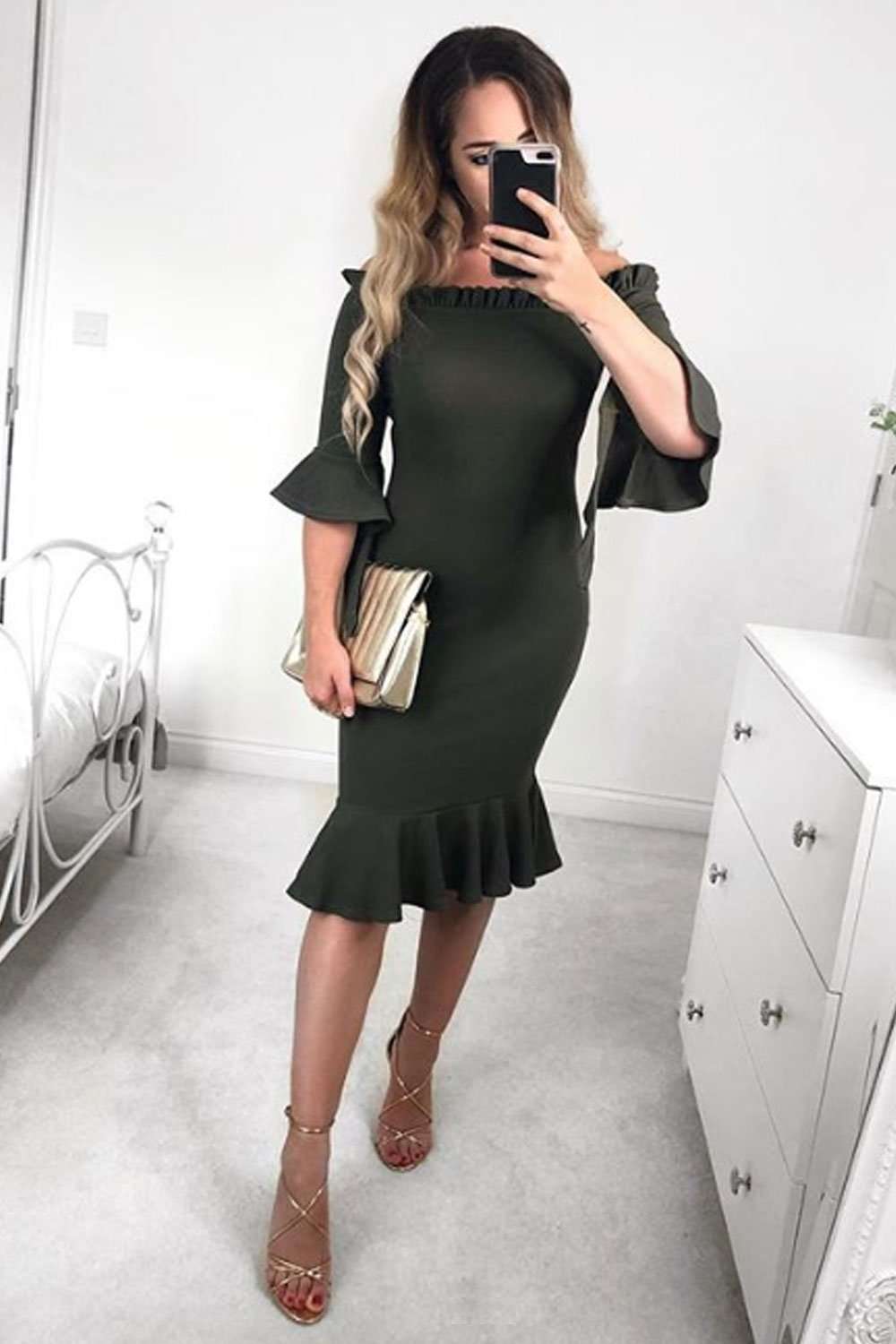 Freya Off Shoulder Frill Sleeve Midi Dress - bejealous-com