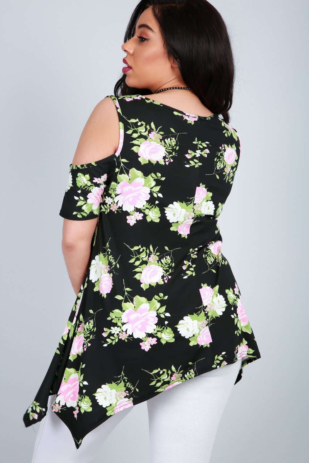 Gabi Cold Shoulder Dipped Hem Floral Top - bejealous-com