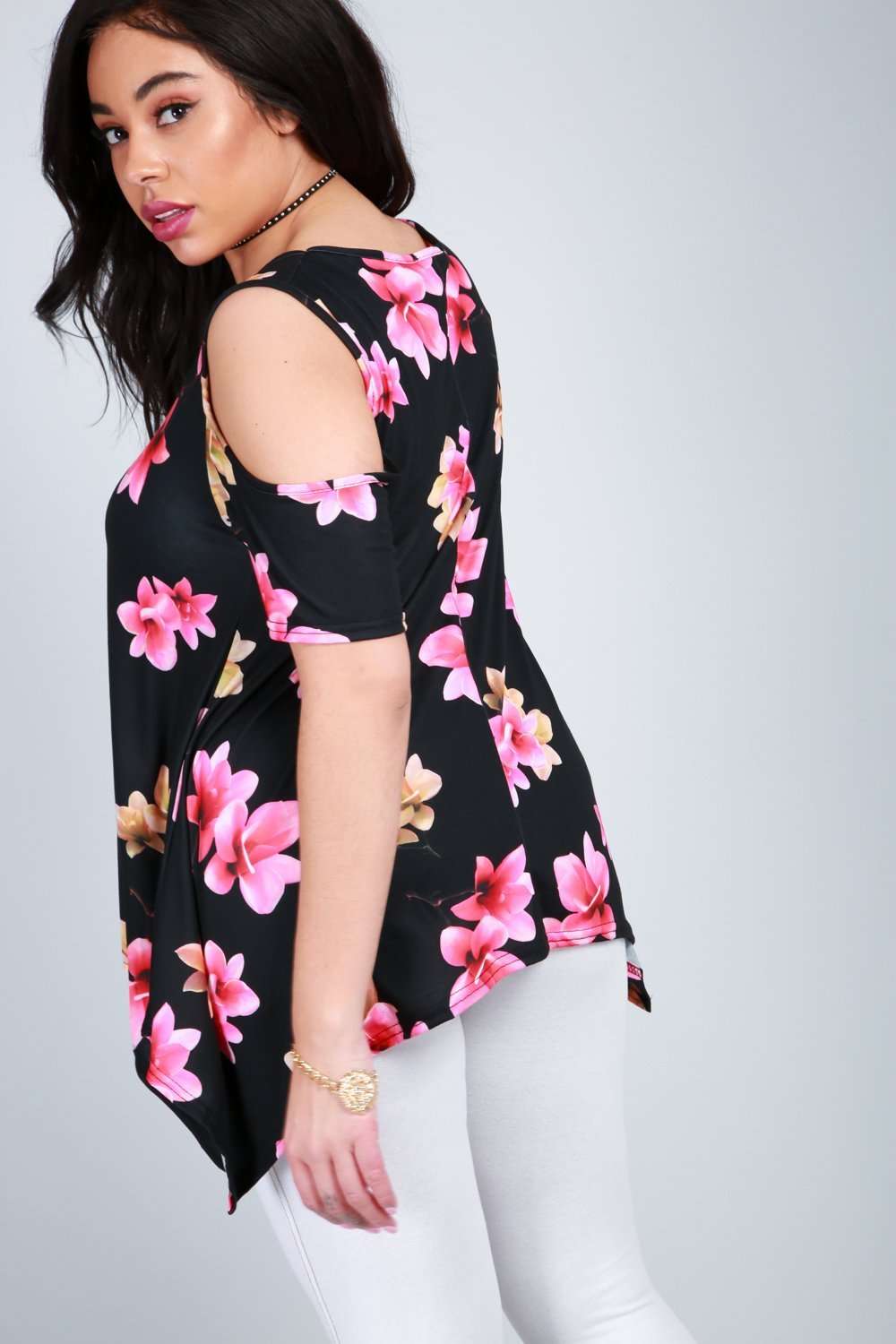 Gabi Cold Shoulder Dipped Hem Floral Top - bejealous-com