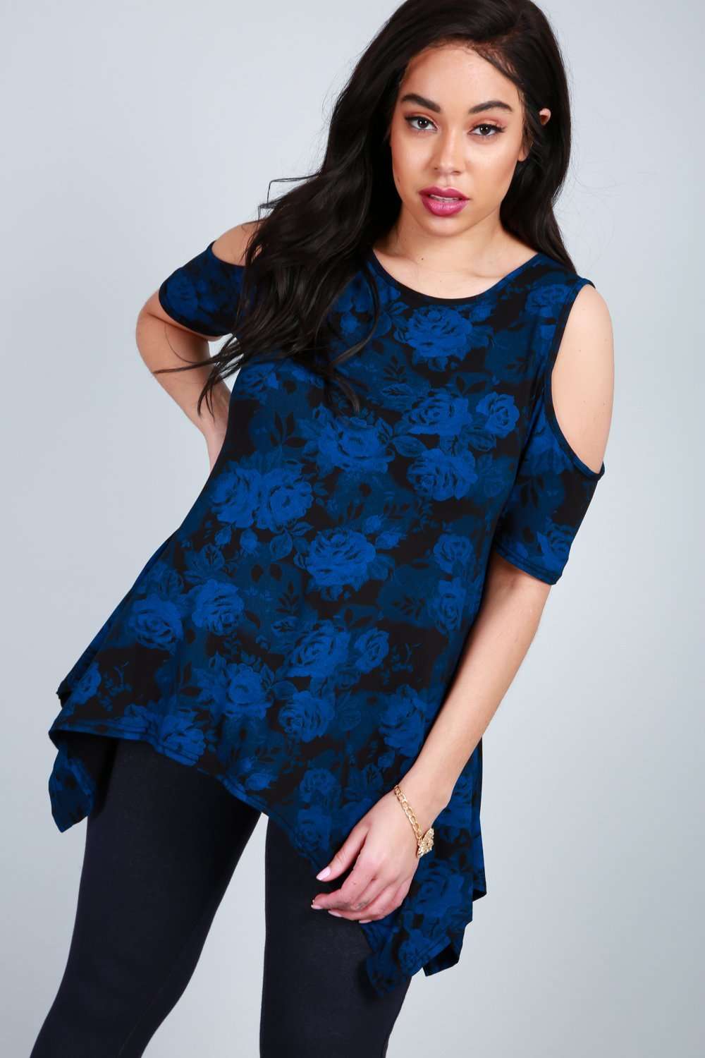 Gabi Cold Shoulder Dipped Hem Floral Top - bejealous-com