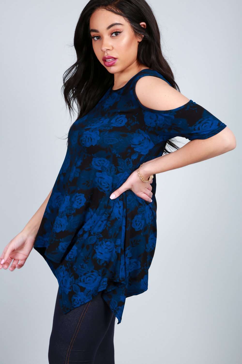 Gabi Cold Shoulder Dipped Hem Floral Top - bejealous-com