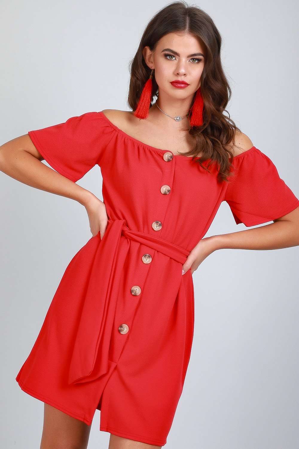 Geena Bardot Button Through Belted Mini Dress - bejealous-com