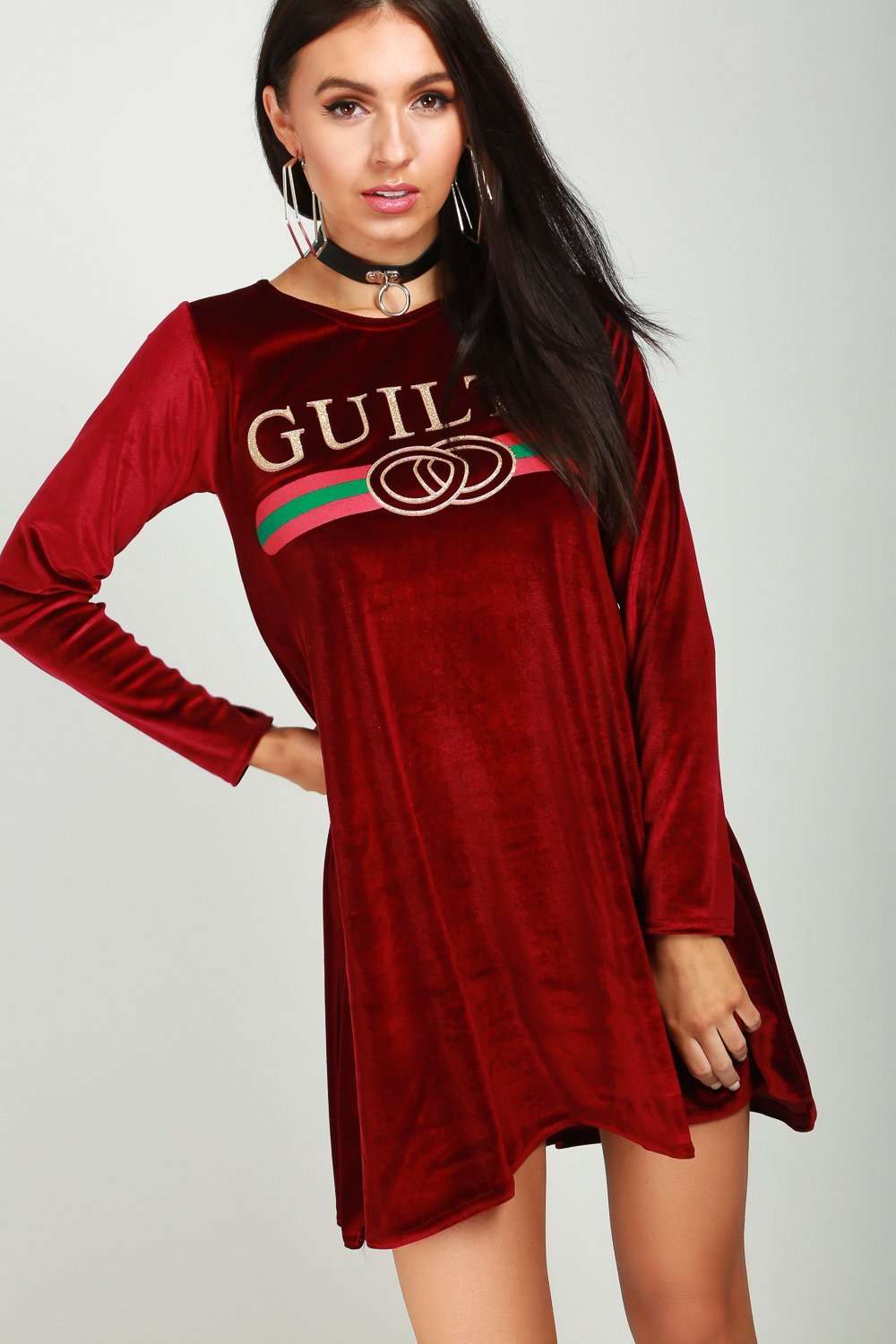 Gemma Long Sleeve Guilty Slogan Swing Dress - bejealous-com