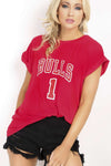 Gemma Roll Sleeve Oversized Bulls Slogan Tshirt - bejealous-com