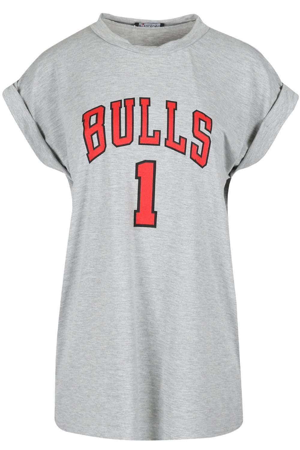 Gemma Roll Sleeve Oversized Bulls Slogan Tshirt - bejealous-com