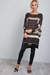 Geo Long Sleeve Paisley Print Dipped Hem Bat Wing Top - bejealous-com