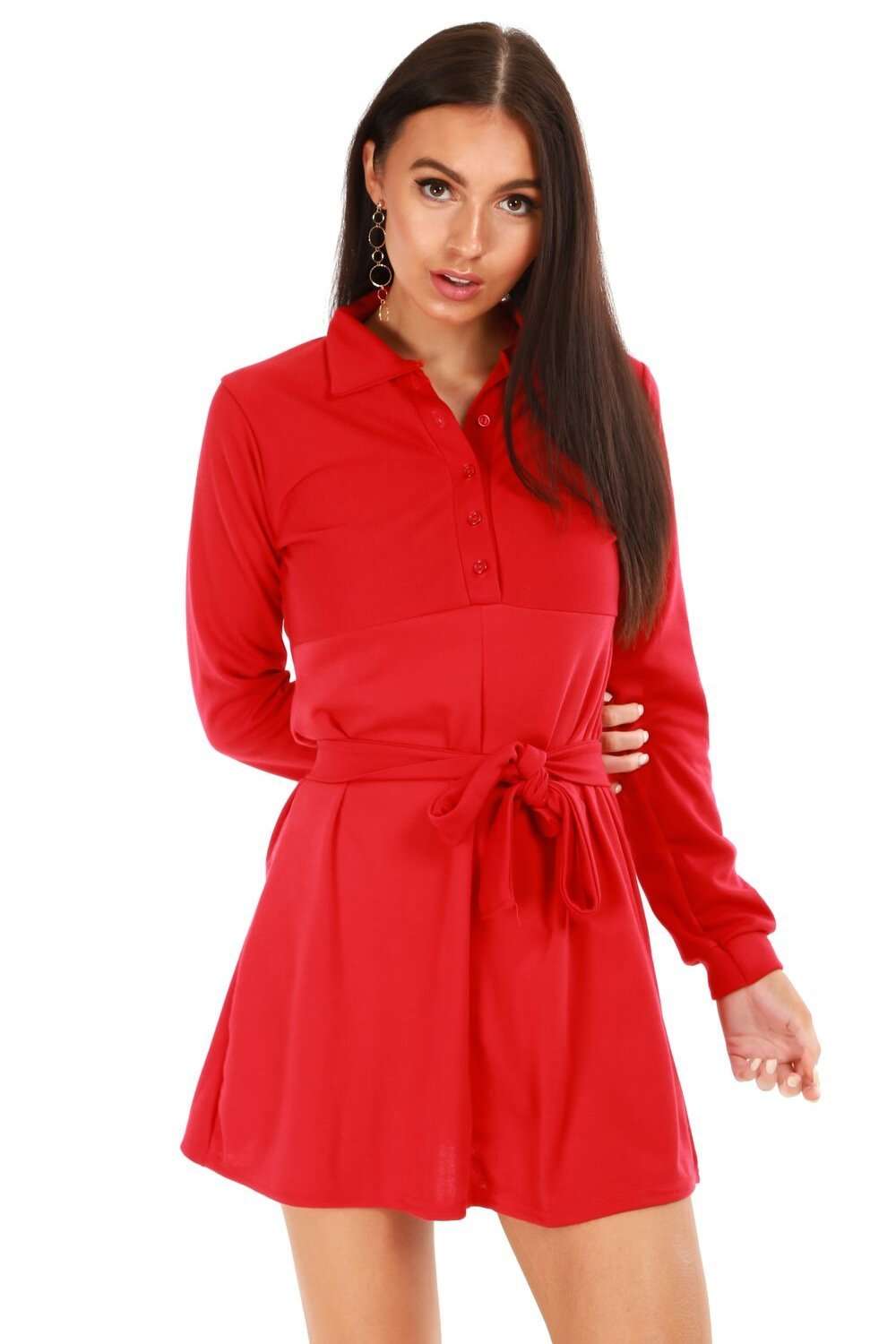 Georgia Long Sleeve Belted Mini Shirt Dress - bejealous-com