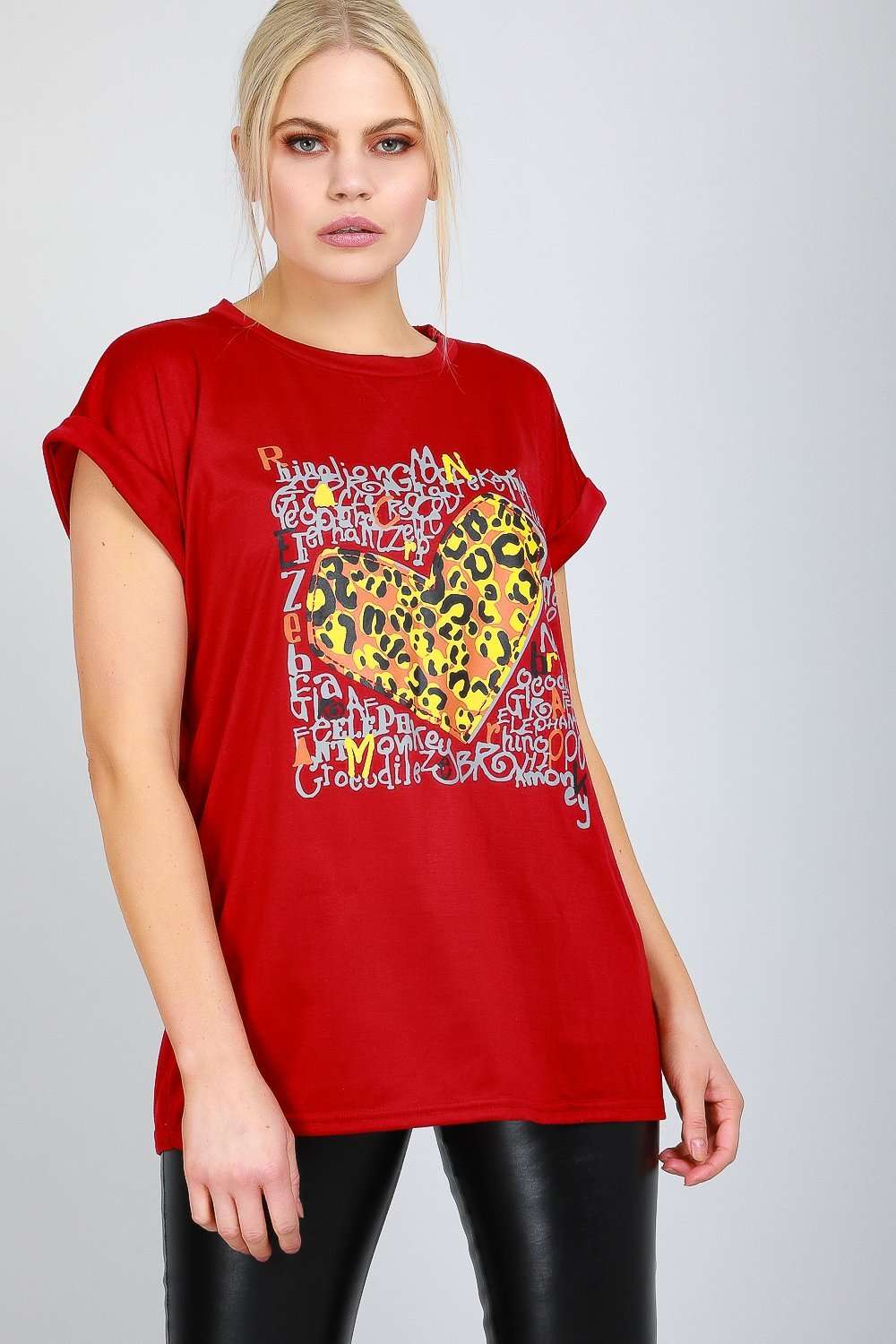 Leopard Graphic Print Red Baggy Tshirt - bejealous-com