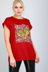 Leopard Graphic Print Red Baggy Tshirt - bejealous-com