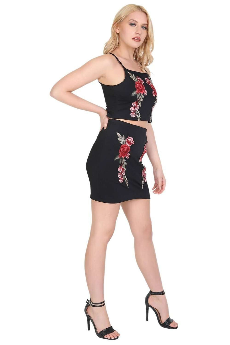 Geraldine Floral Embroidered Skirt And Cami Top Set - bejealous-com
