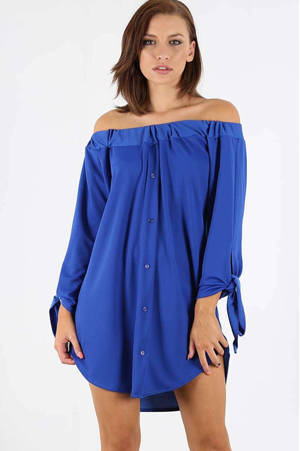 Gillian Bardot Tie Sleeve Mini Shirt Dress - bejealous-com