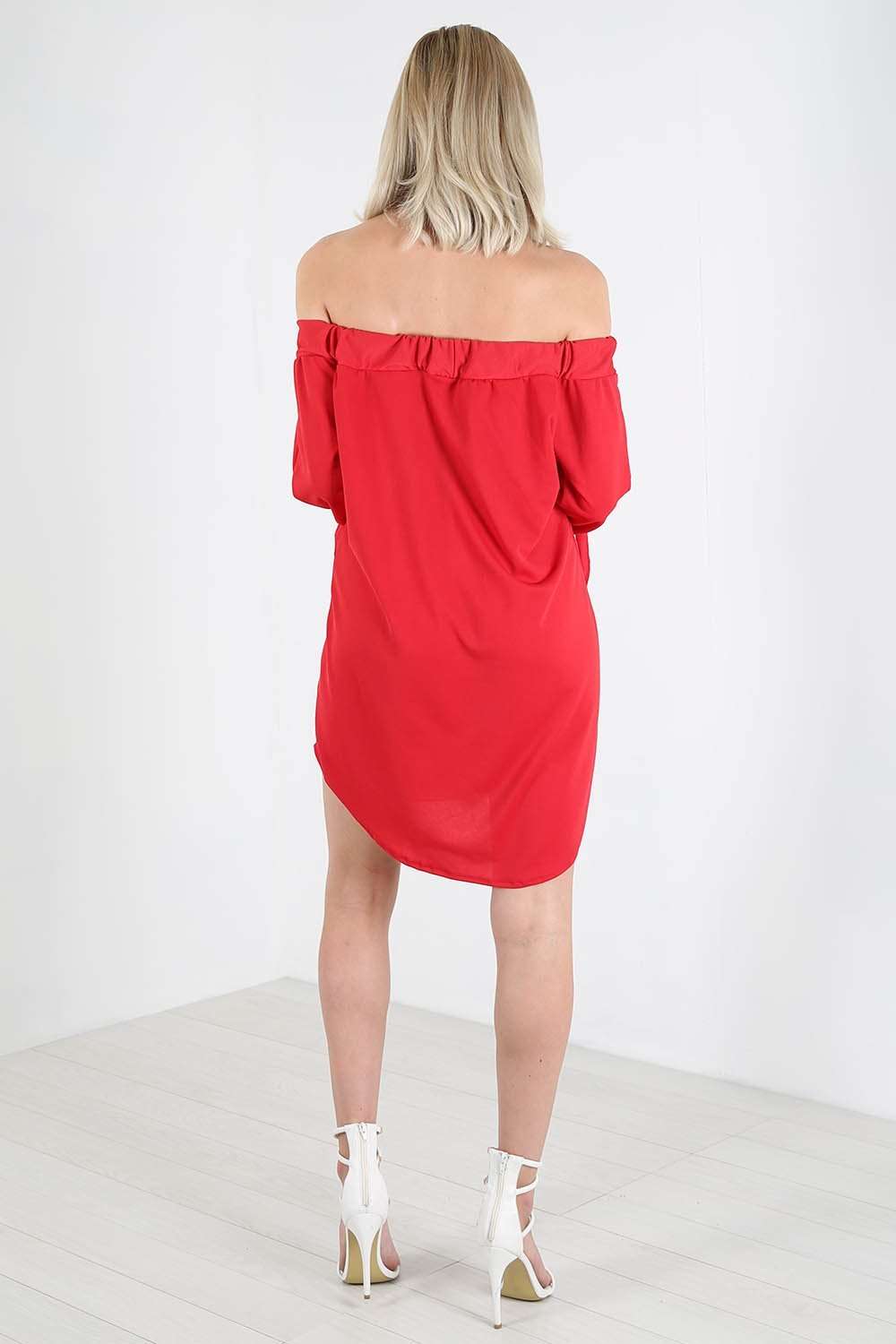 Gillian Bardot Tie Sleeve Mini Shirt Dress - bejealous-com