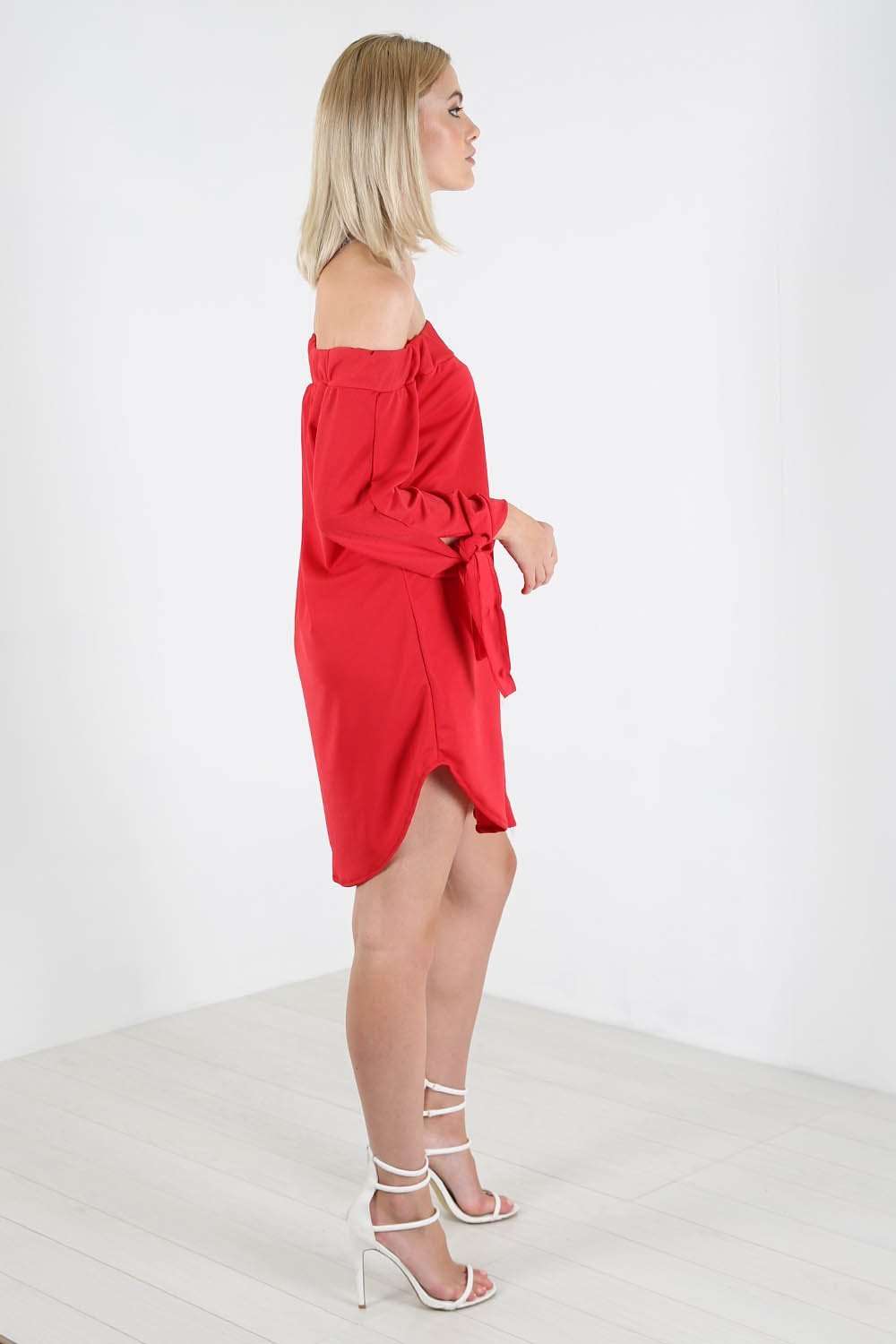 Gillian Bardot Tie Sleeve Mini Shirt Dress - bejealous-com