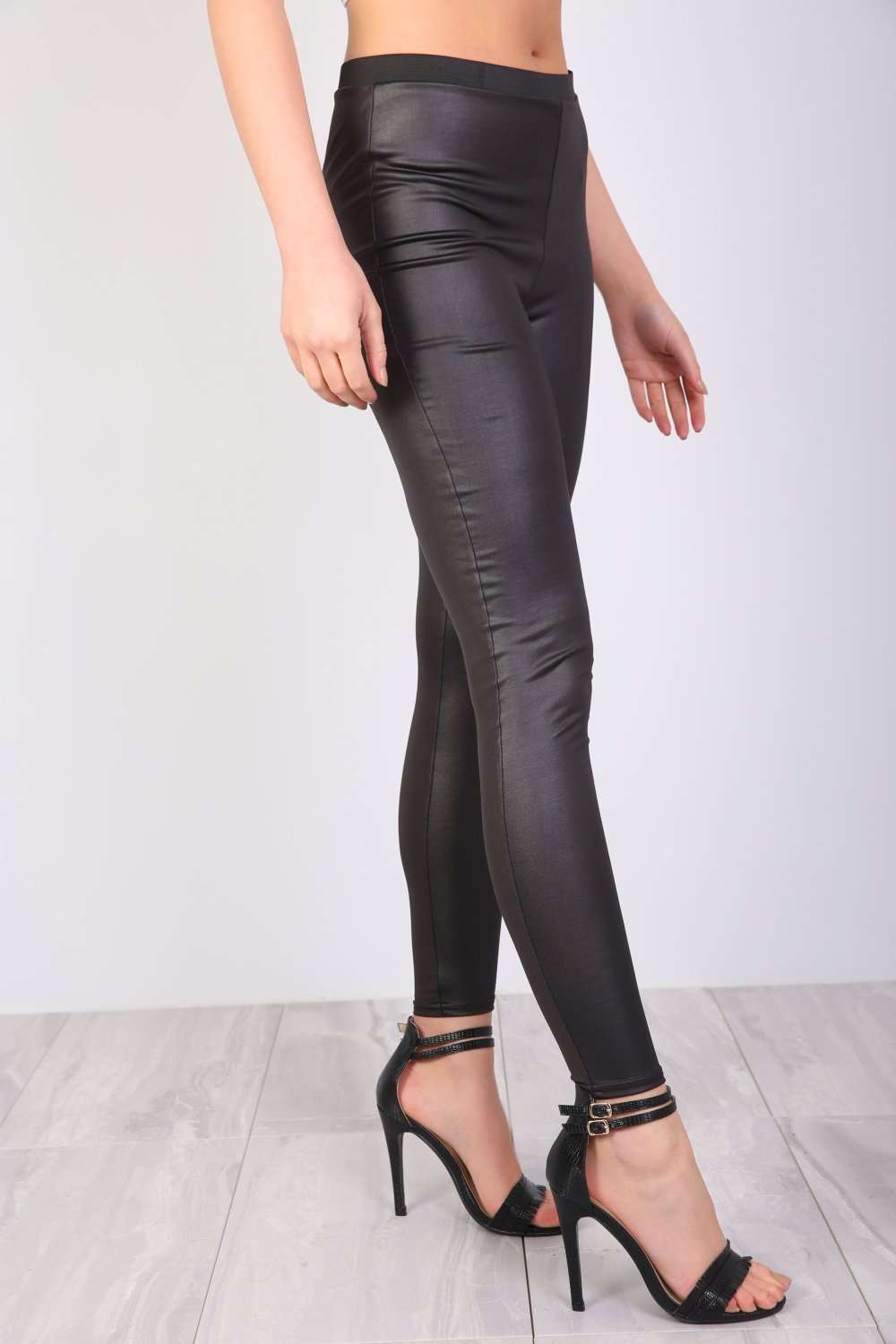 Gina High Waist Wet Look Leggings - bejealous-com