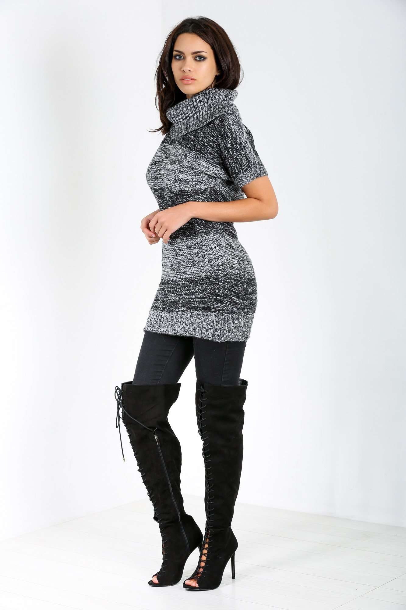 Gina Marl Knit Roll Neck Mini Dress - bejealous-com