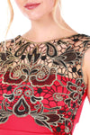 Gold Floral Lace Trim Black Midi Bodycon Dress - bejealous-com