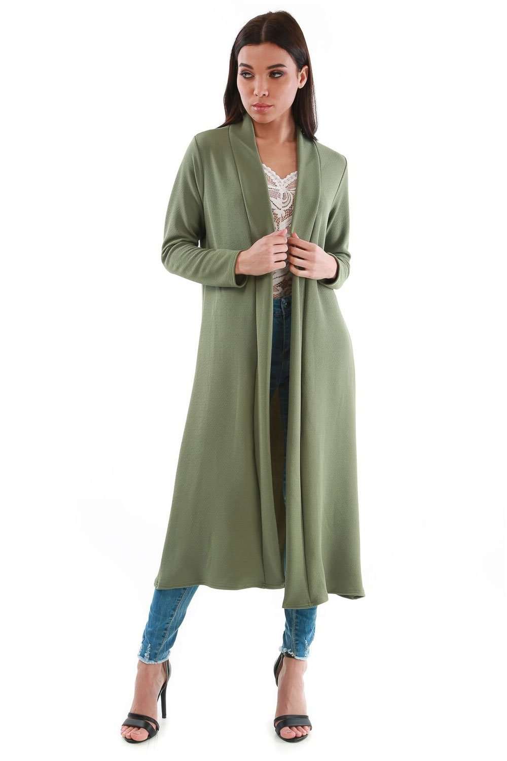 Grace Long Sleeve Open Front Midi Jacket - bejealous-com