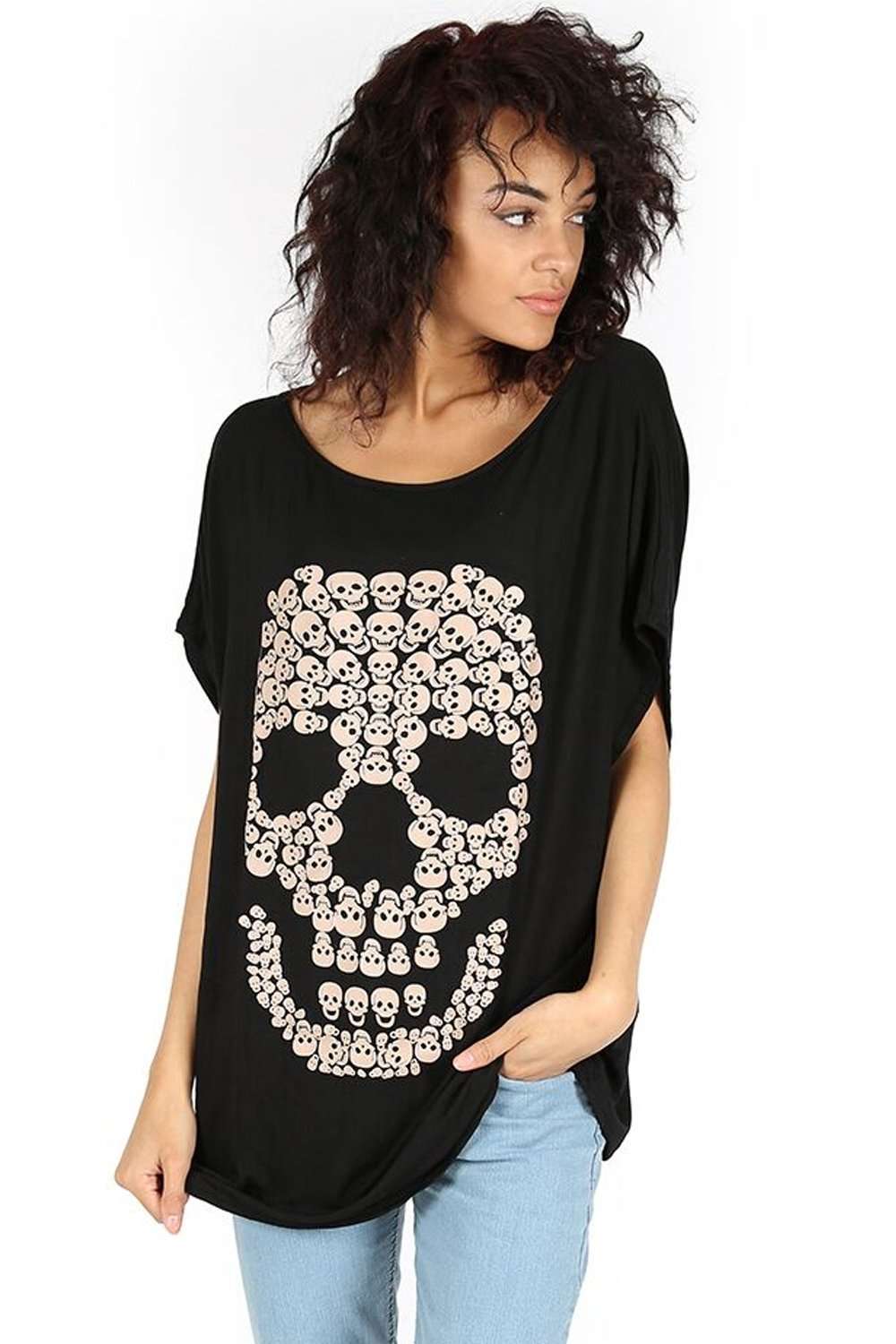 Hailie Plus Skull Print Oversize Tshirt - bejealous-com