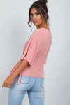 Hallee Rose Pink Slinky Bat Wing Tie Waist Top - bejealous-com