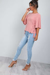 Hallee Rose Pink Slinky Bat Wing Tie Waist Top - bejealous-com