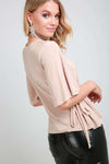 Hallee Rose Pink Slinky Bat Wing Tie Waist Top - bejealous-com