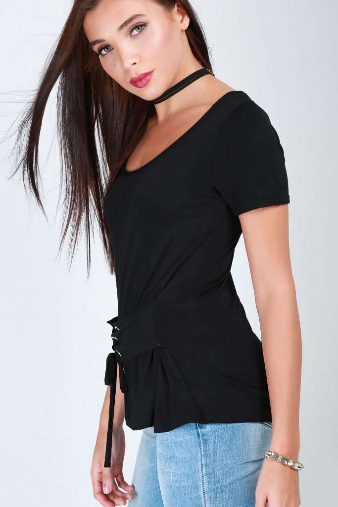 Hallie Short Sleeve Lace Up Basic Tshirt - bejealous-com