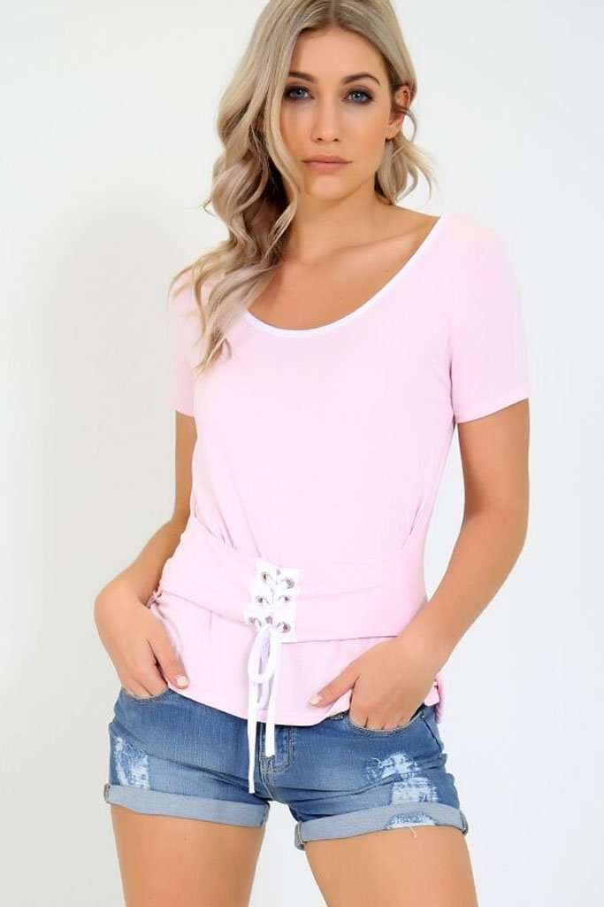 Hallie Short Sleeve Lace Up Basic Tshirt - bejealous-com