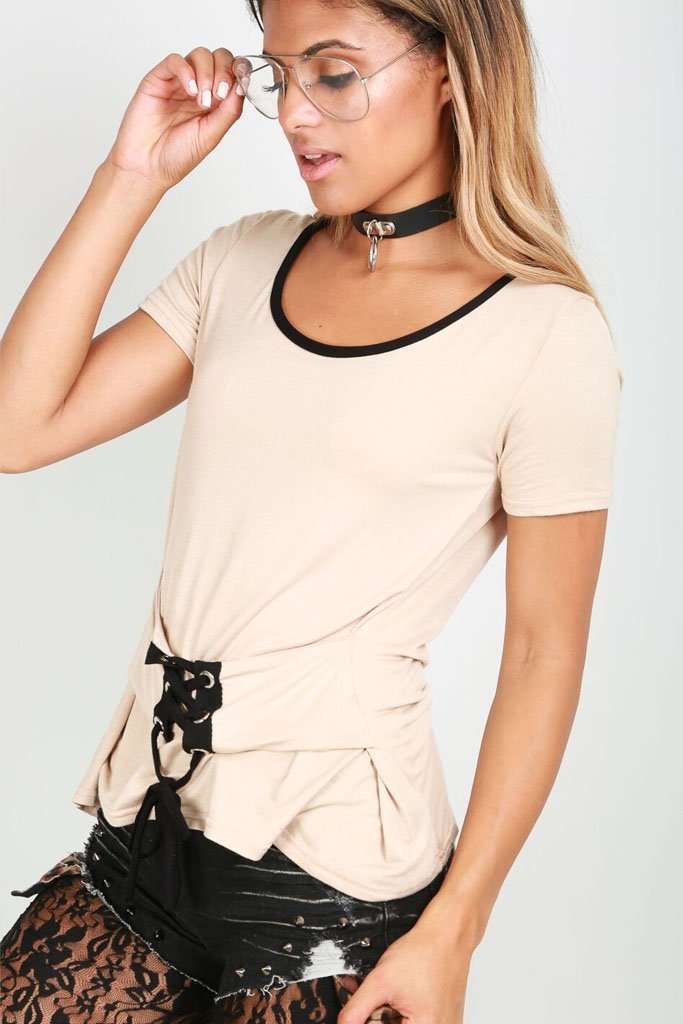 Hallie Short Sleeve Lace Up Basic Tshirt - bejealous-com