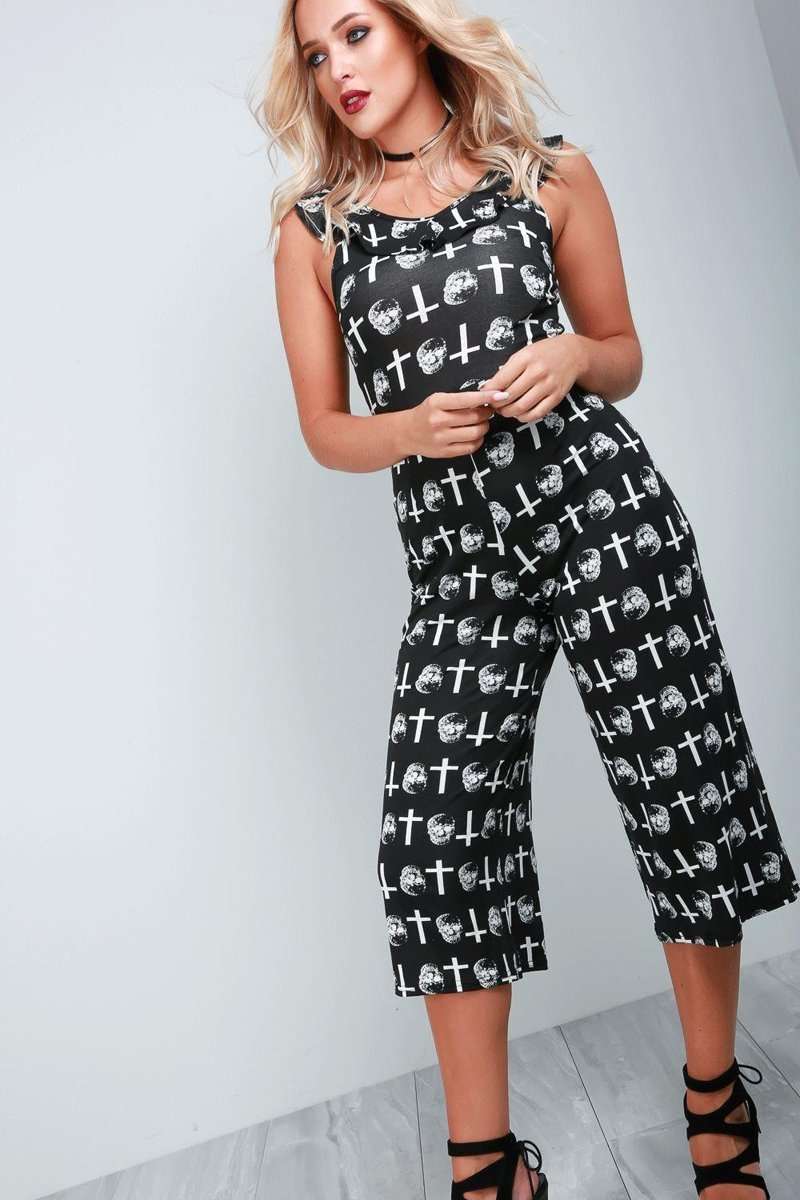 Halloween Print Culotte Leg Jumpsuit - bejealous-com