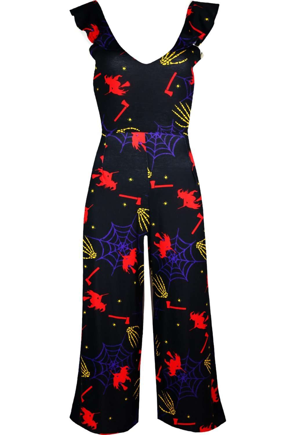 Halloween Print Culotte Leg Jumpsuit - bejealous-com