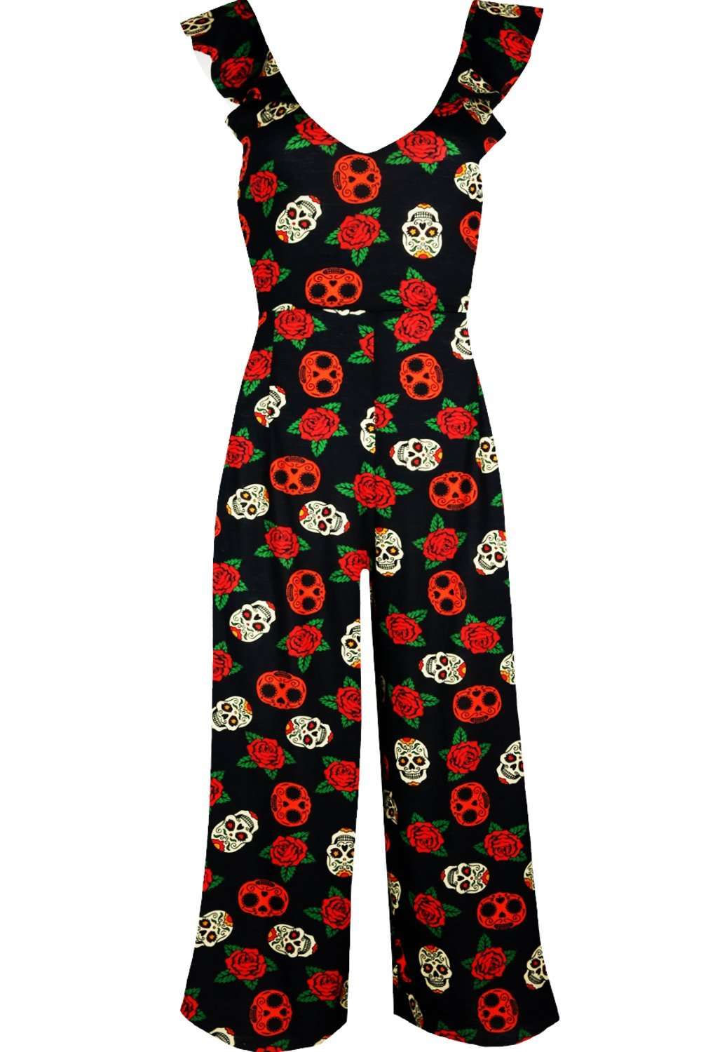 Halloween Print Culotte Leg Jumpsuit - bejealous-com